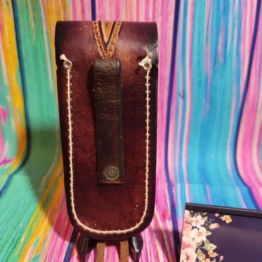 🔷️Vintage Oval Tooled Leather Belt Loop Knife Sheath or Case